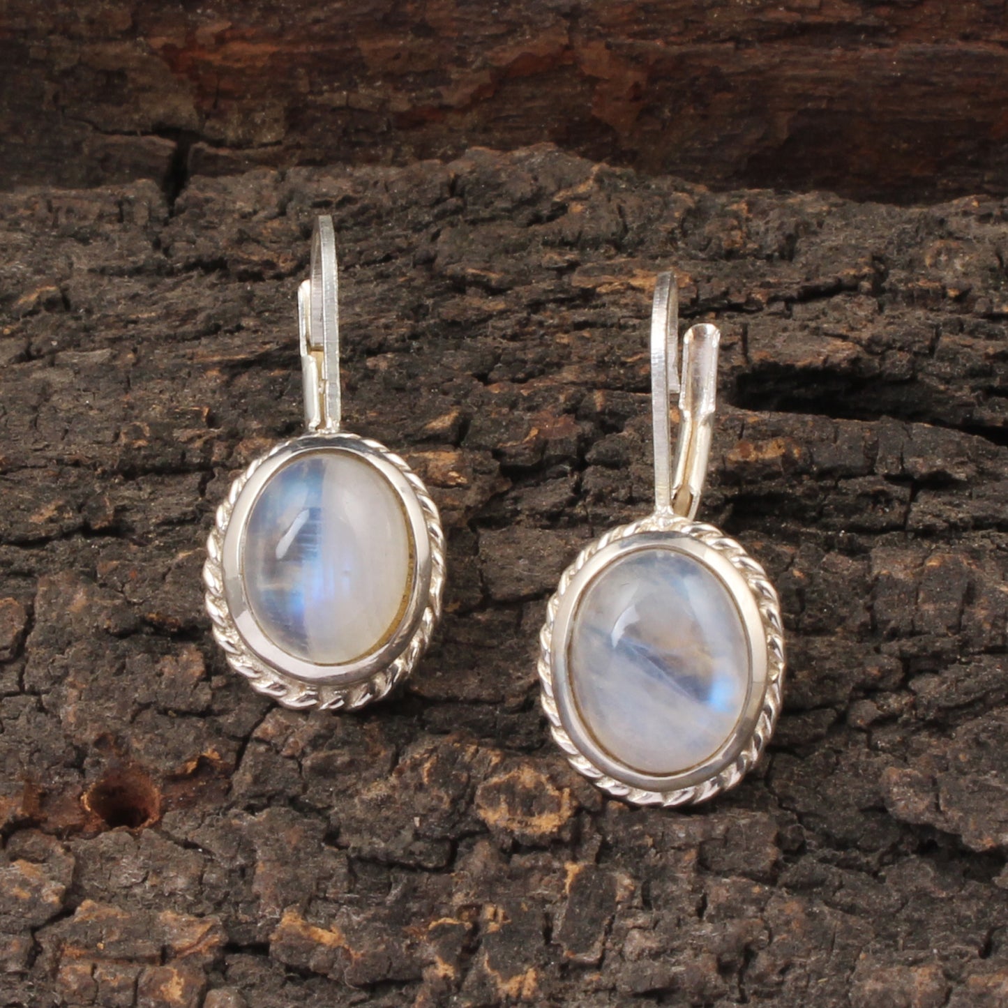 Rainbow Moonstone Lever Back Earrings Twisted Wire Design 925 Sterling Silver Earrings Handmade White Rainbow Earrings