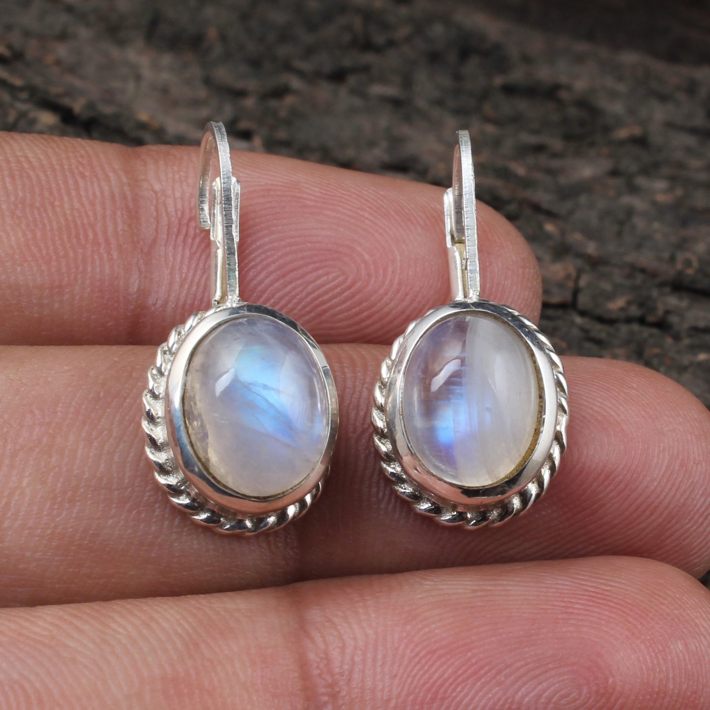 Rainbow Moonstone Lever Back Earrings Twisted Wire Design 925 Sterling Silver Earrings Handmade White Rainbow Earrings