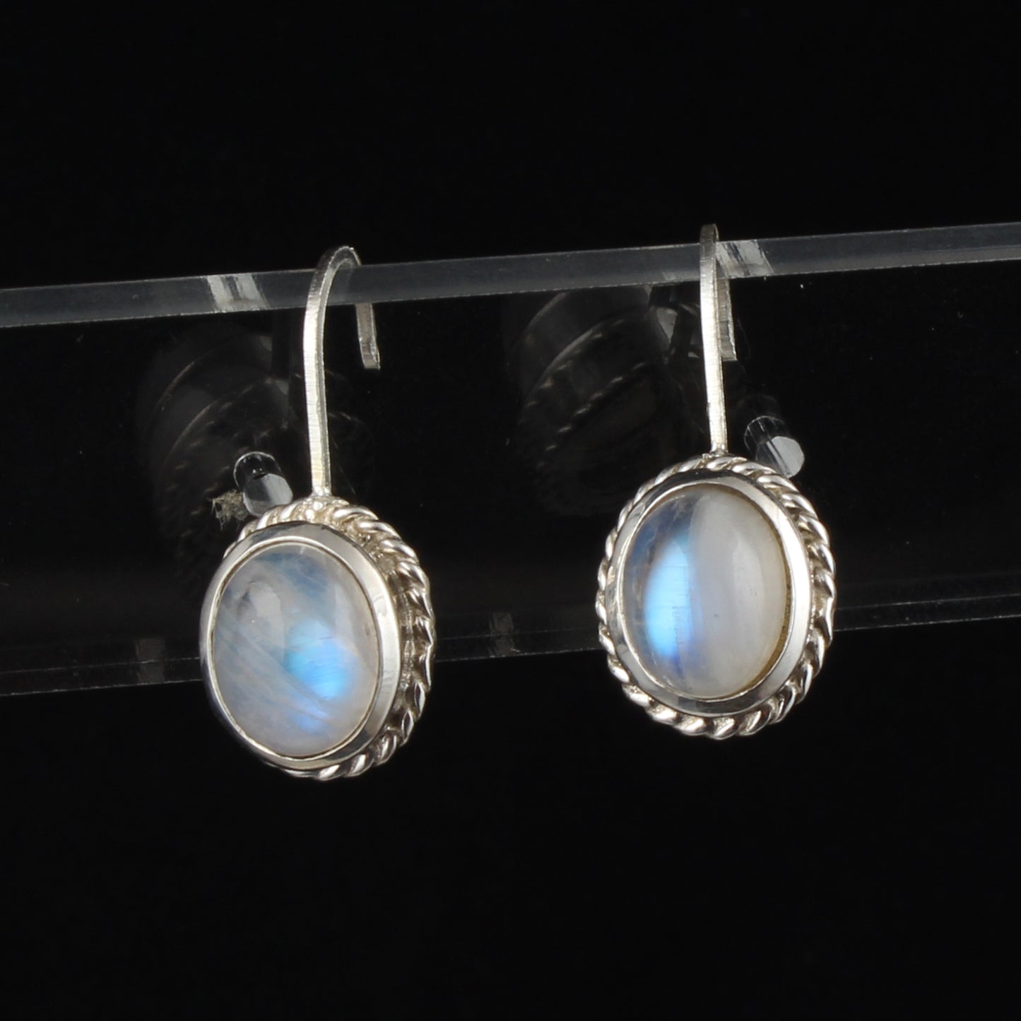 Rainbow Moonstone Lever Back Earrings Twisted Wire Design 925 Sterling Silver Earrings Handmade White Rainbow Earrings