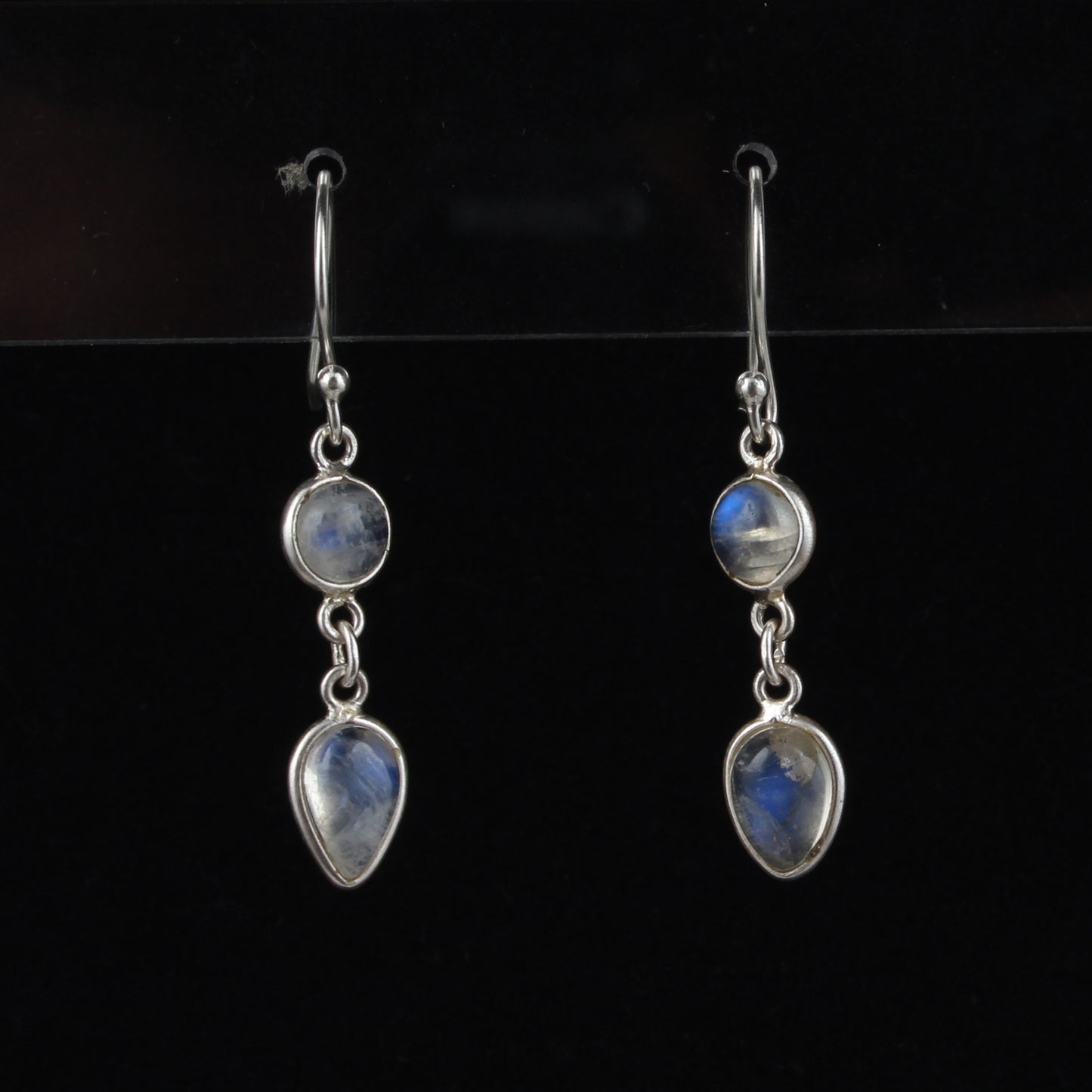 Rainbow Moonstone Bezel Earrings Lightweight 925 Sterling Silver Earrings Handmade Dangle Natural White Rainbow Earrings