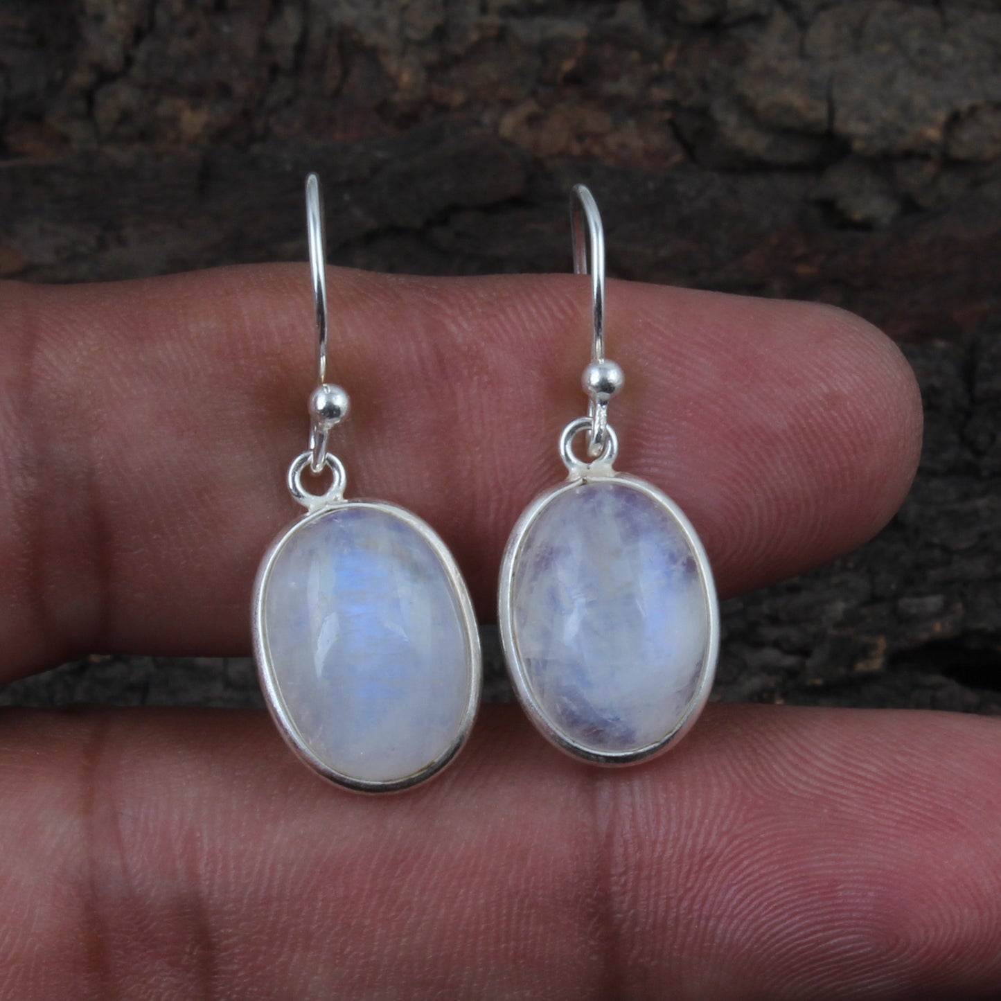Natural Rainbow Moonstone Earrings 925 Sterling Silver Earrings Handmade Dangle Oval Shape White Rainbow Earrings