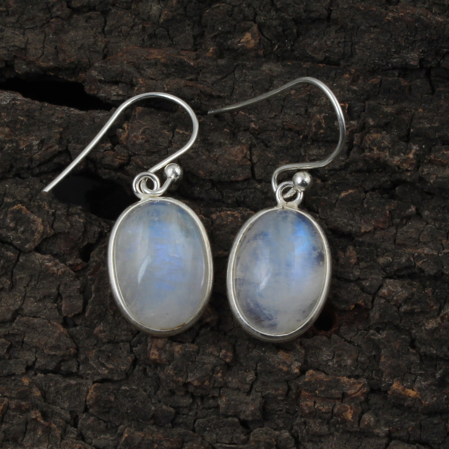 Natural Rainbow Moonstone Earrings 925 Sterling Silver Earrings Handmade Dangle Oval Shape White Rainbow Earrings