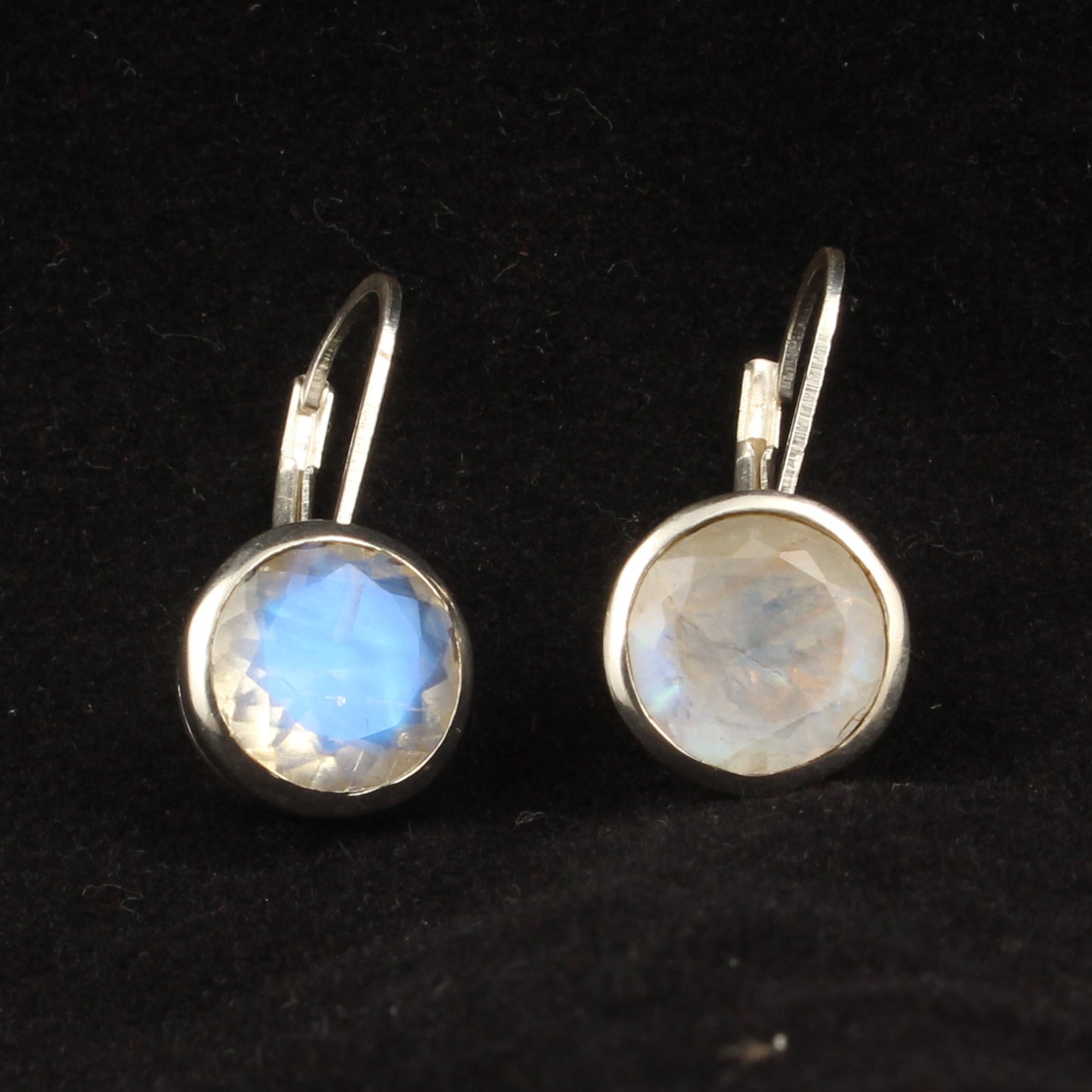 Rainbow Moonstone Lever Back Earrings 925 Sterling Silver Earrings Handmade Round Faceted Blue Flash Rainbow Earrings