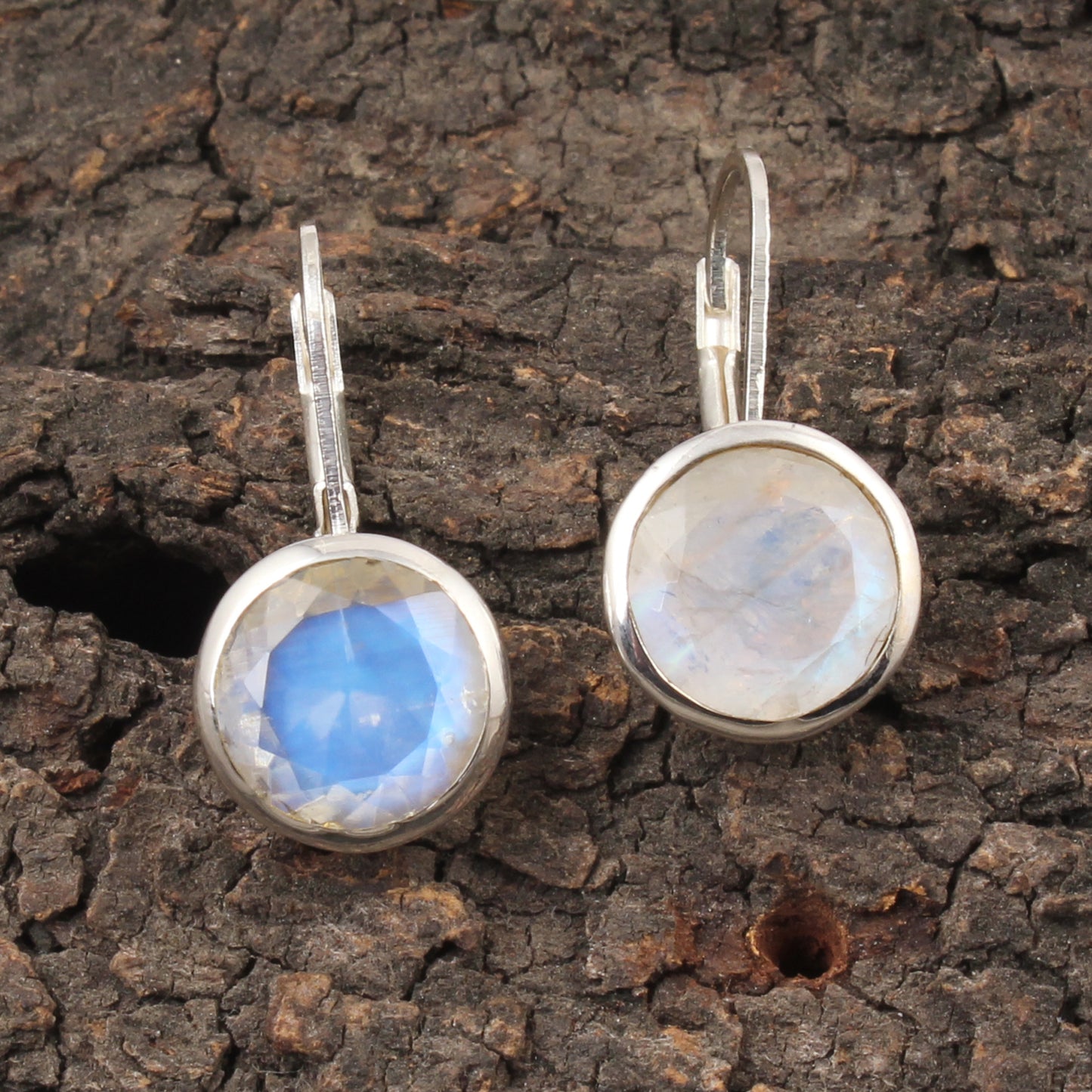 Rainbow Moonstone Lever Back Earrings 925 Sterling Silver Earrings Handmade Round Faceted Blue Flash Rainbow Earrings