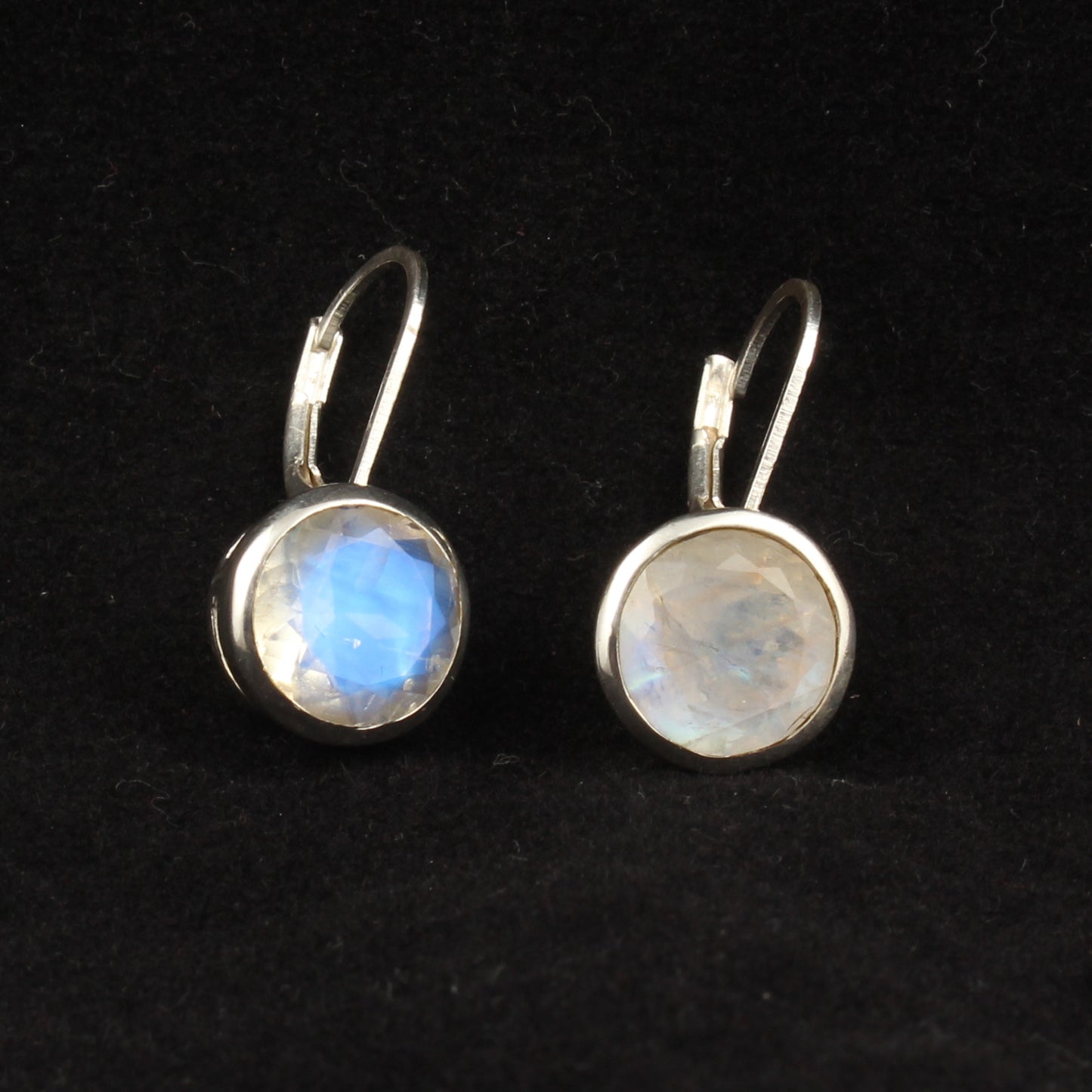 Rainbow Moonstone Lever Back Earrings 925 Sterling Silver Earrings Handmade Round Faceted Blue Flash Rainbow Earrings