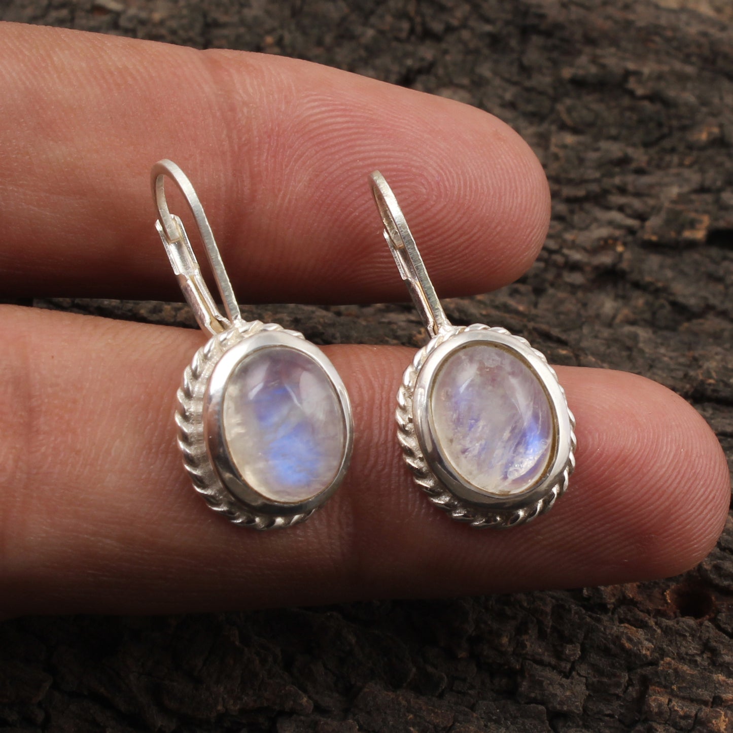 Rainbow Moonstone Lever Back Earrings 925 Sterling Silver Earrings Handmade Oval Blue Flash Rainbow Earrings