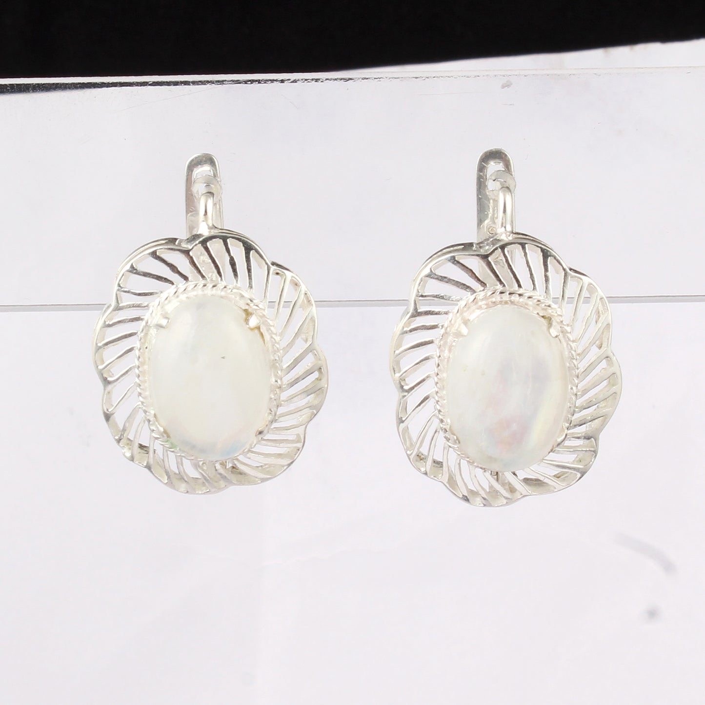 Bohemian Rainbow Moonstone Earrings Handmade 925 Sterling Silver Prong Setting Natural Gemstone Earring