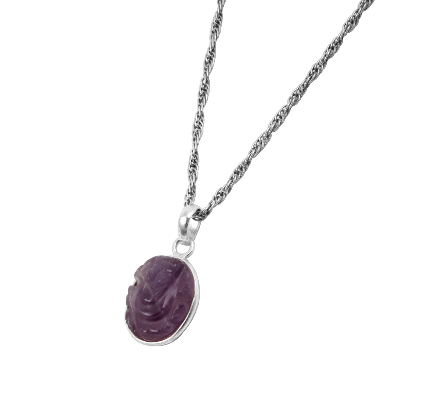 Ganesh Carved Amethyst Pendant Hand Carved 925 Sterling Silver Gemstone Pendant