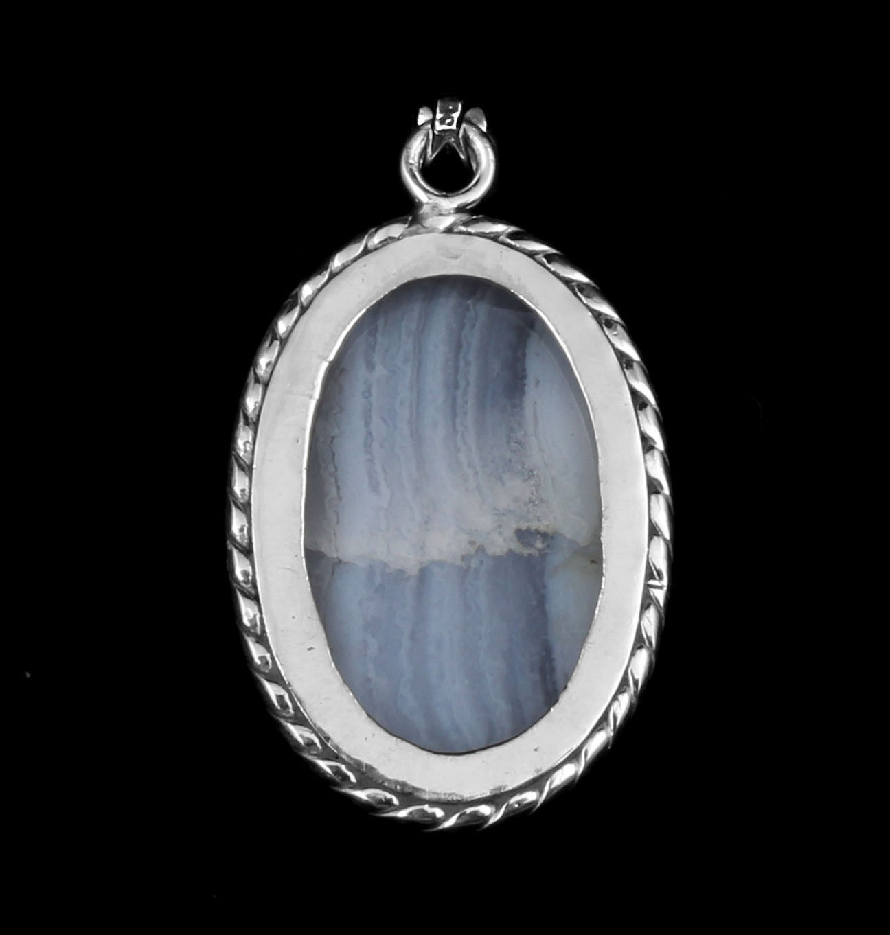 Natural Blue Lace Agate Pendant Twisted Wire Designer 925 Sterling Silver Handmade Gemstone Jewelry Gift For Her
