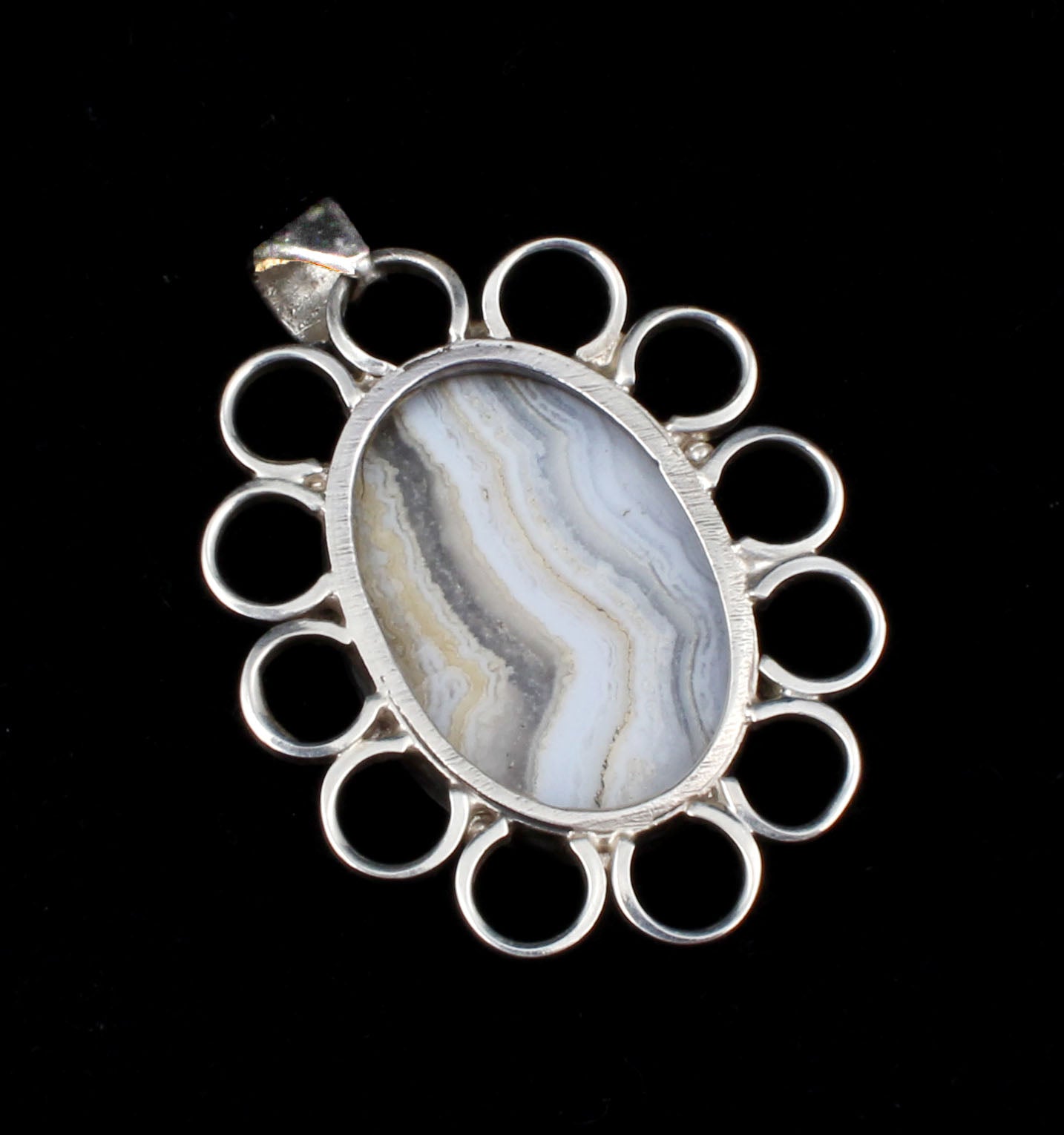 Boho Designer Blue Lace Agate Pendant Handmade 925 Sterling Silver Natural Gemstone Jewelry