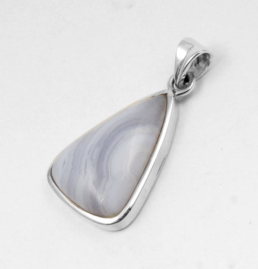 925 Sterling Silver Blue Lace Agate Natural Gemstone Pendant Handmade Jewelry Birthday Gift For Her