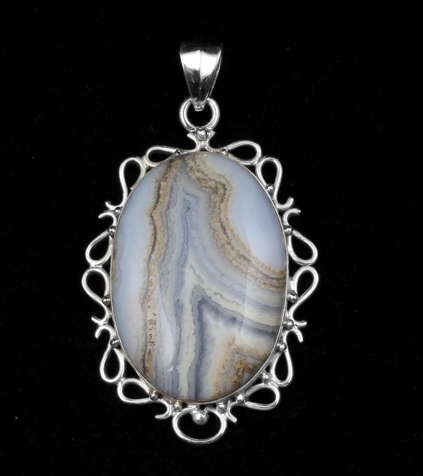 Designer Boho Blue Lace Agate Pendant Handmade 925 Sterling Silver Natural Gemstone Pendant