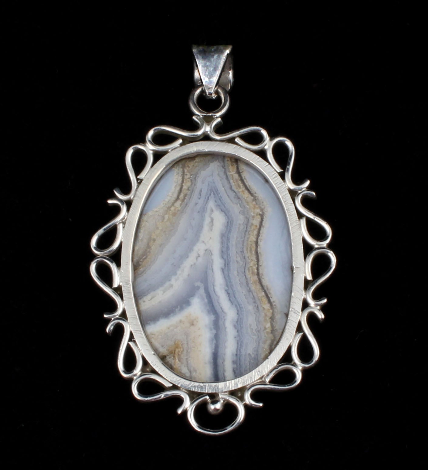 Designer Boho Blue Lace Agate Pendant Handmade 925 Sterling Silver Natural Gemstone Pendant