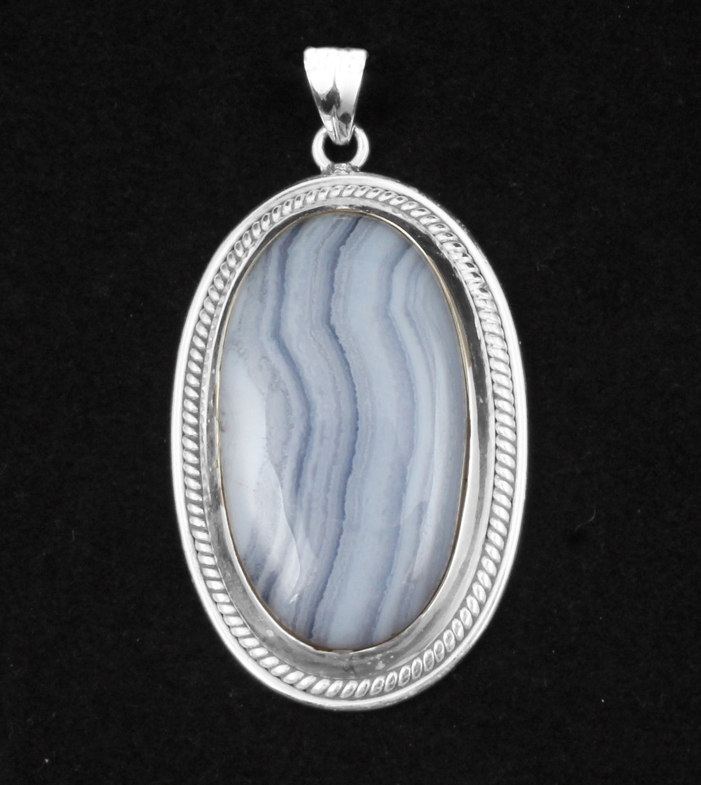Designer Oval Blue Lace Agate Pendant Handmade Twisted Wire Designer 925 Sterling Silver Natural Gemstone Pendant