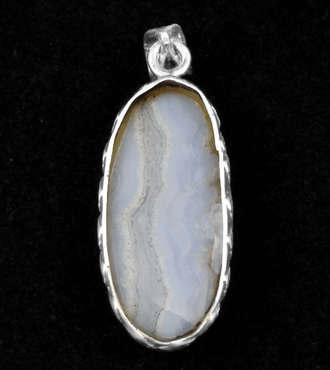 Blue Lace Agate Pendant Handmade Vintage 925 Sterling Silver Natural Gemstone Pendant Jewelry