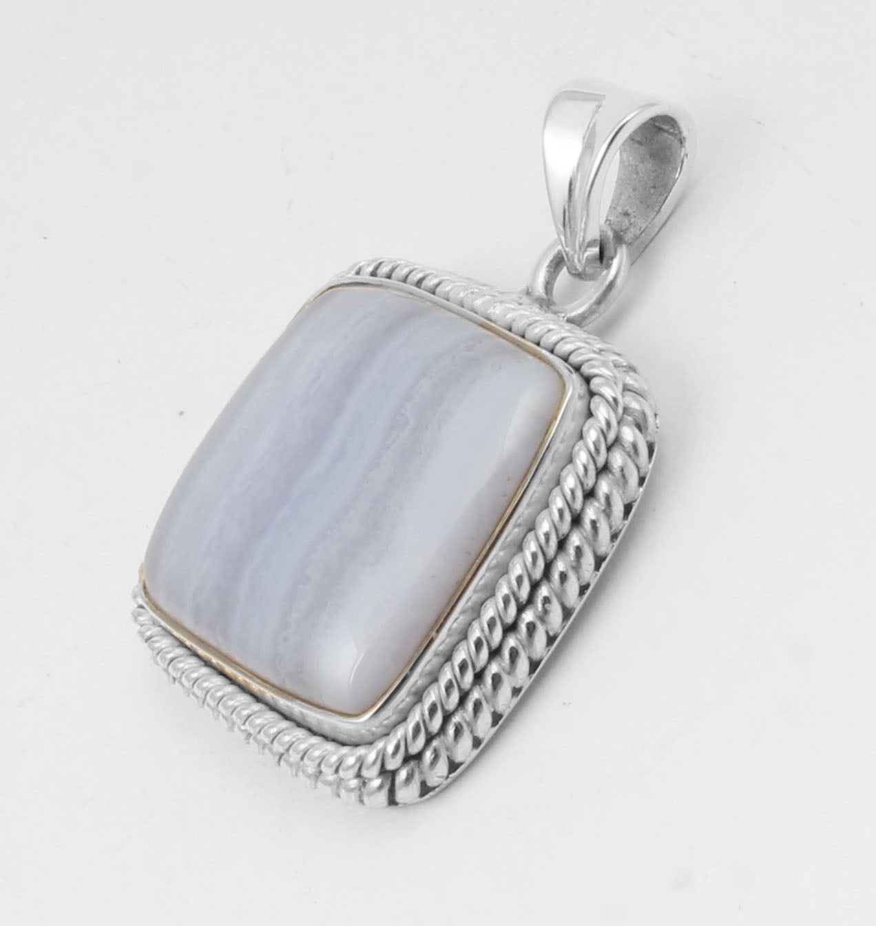 Designer Twisted Wire Gemstone Pendant Natural Blue Lace Agate 925 Sterling Silver Pendant Jewelry