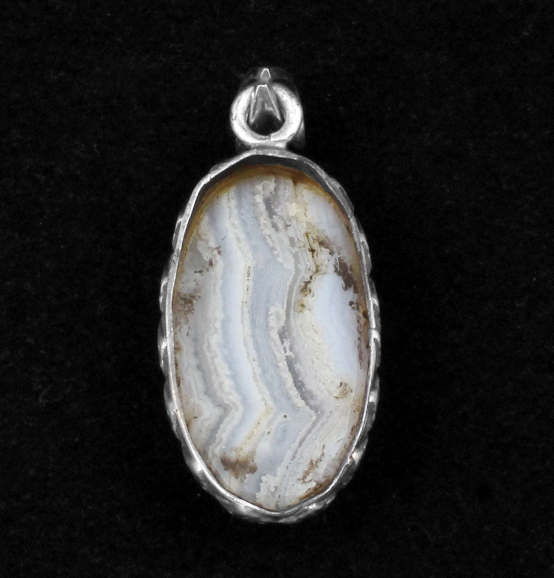 Blue Lace Agate Pendant Handmade Vintage 925 Sterling Silver Natural Gemstone Pendant