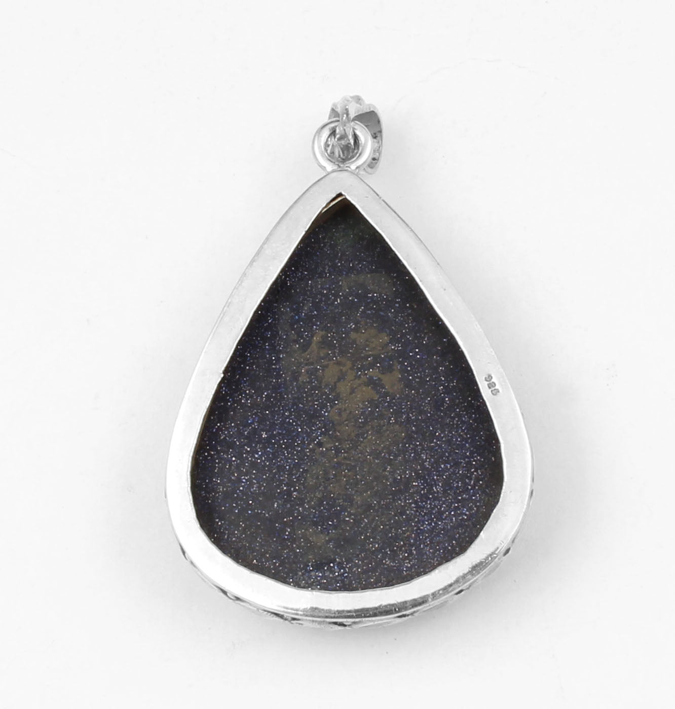Blue Sandstone Pendant Handmade 925 Sterling Silver Pear Sunstone Pendant Sparkling Blue Stone Pendant for Women