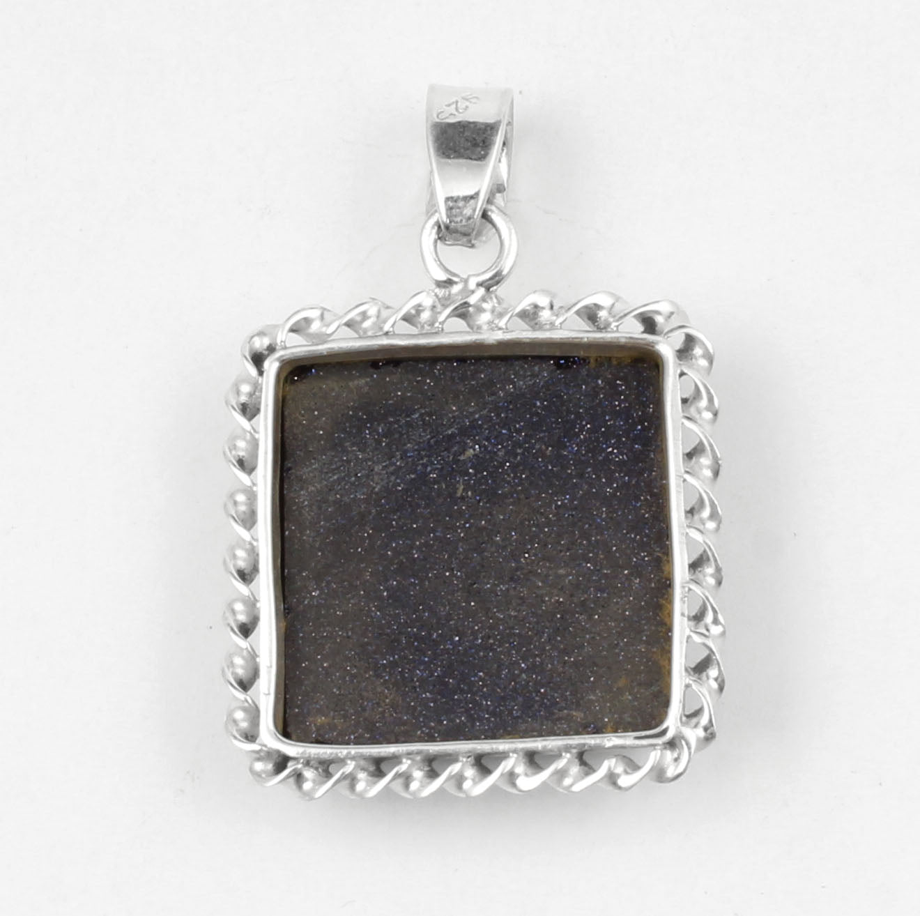 Blue Sandstone Pendant 925 Sterling Silver Twisted Wire Design Handmade Gemstone Pendant