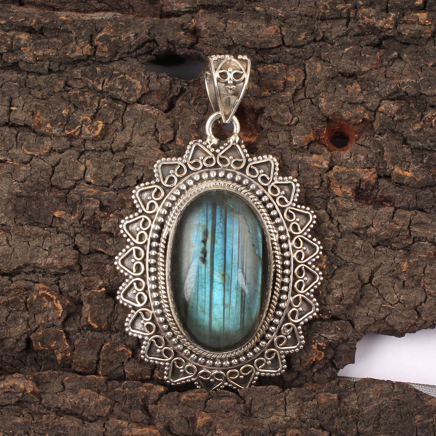 Vintage Blue Flashy Labradorite Gemstone Pendant Handmade Unique Artisan 925 Sterling Silver Pendant Gift For Her