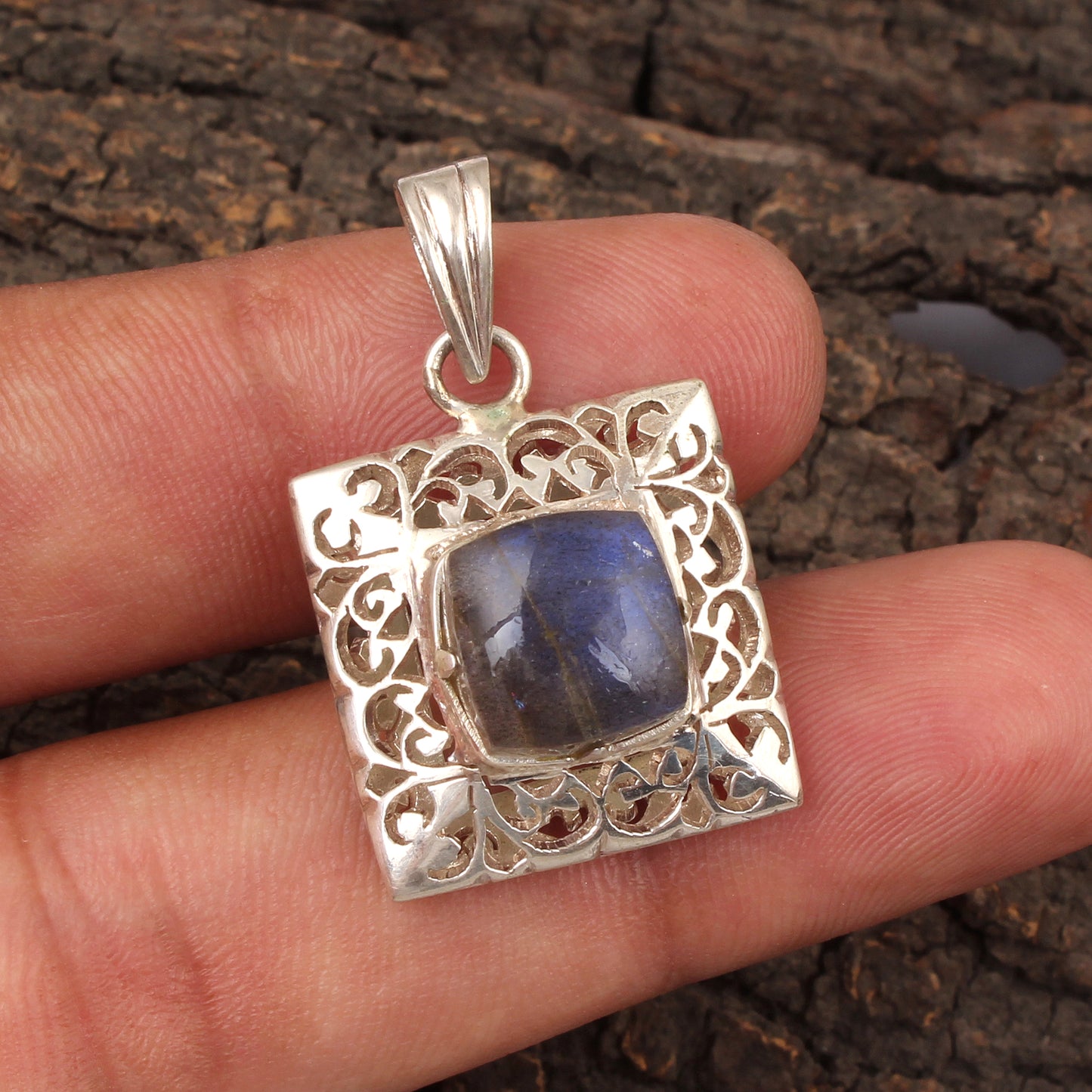 Vintage Blue Flashy Labradorite Gemstone Pendant Handmade Unique Artisan 925 Sterling Silver Pendant
