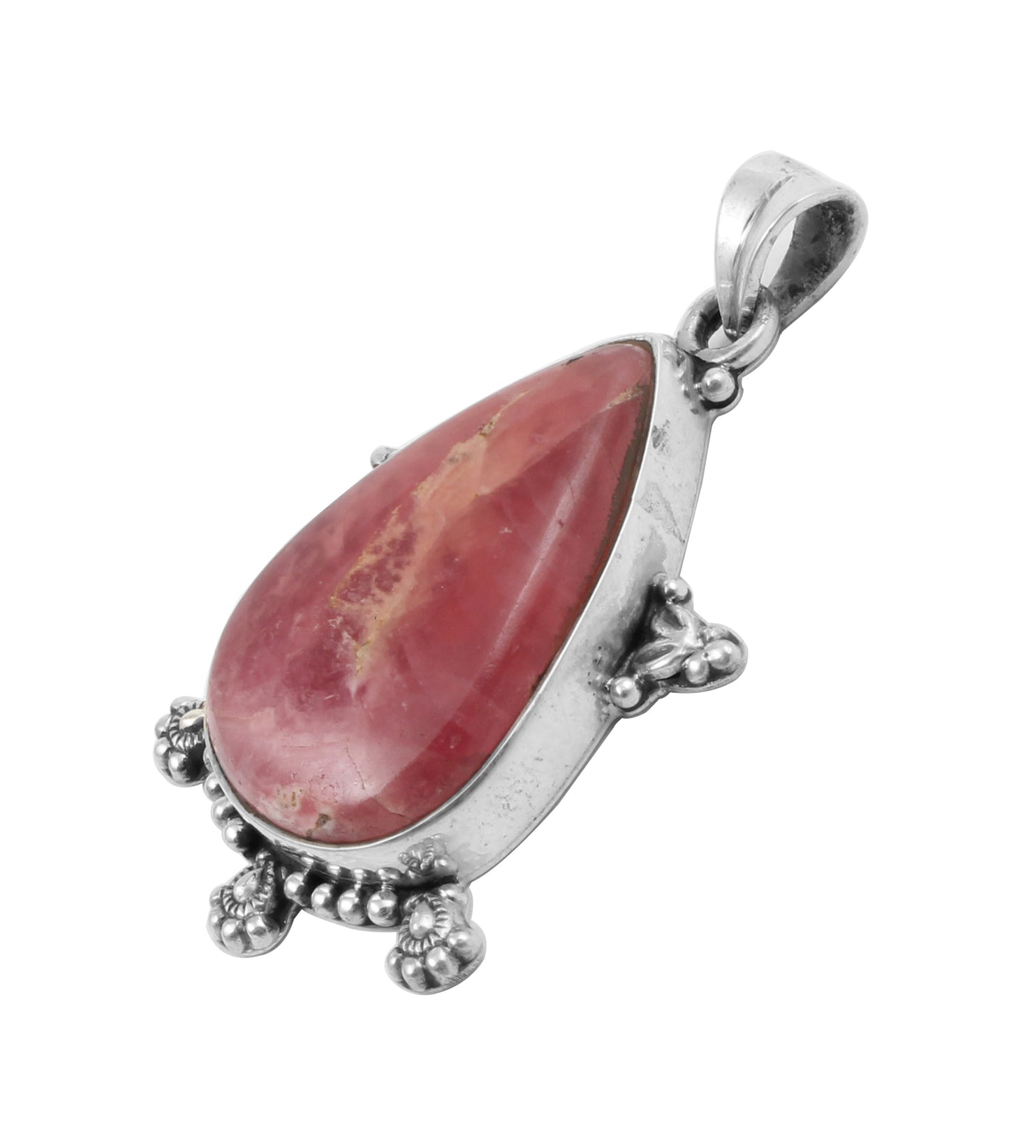 Boho Rhodochrosite Pendant Unique Artisan 925 Sterling Silver Natural Gemstone Pendant Handmade Lovely Pendant