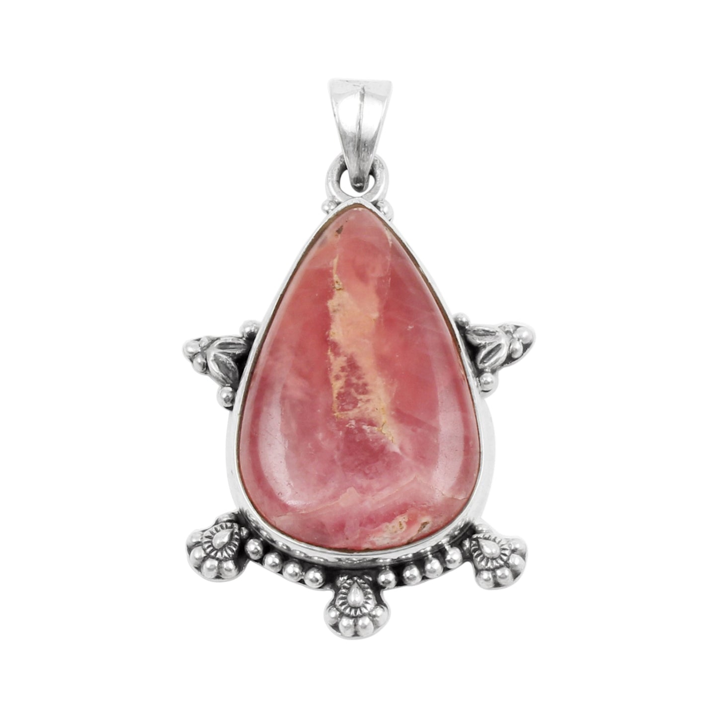 Boho Rhodochrosite Pendant Unique Artisan 925 Sterling Silver Natural Gemstone Pendant Handmade Lovely Pendant