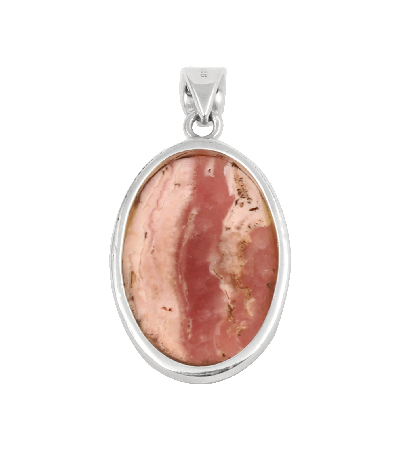 Natural Rhodochrosite Pendant Handmade Oval Shape Gemstone 925 Sterling Silver Pendant