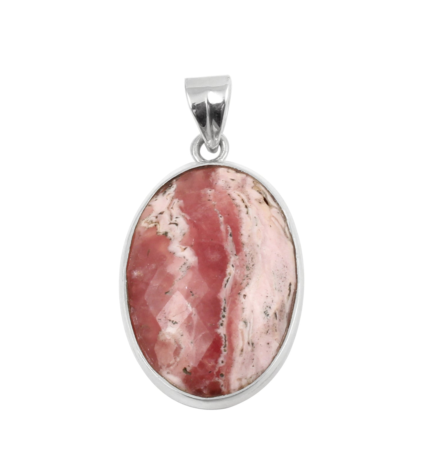 Natural Rhodochrosite Pendant Handmade Oval Shape Gemstone 925 Sterling Silver Pendant