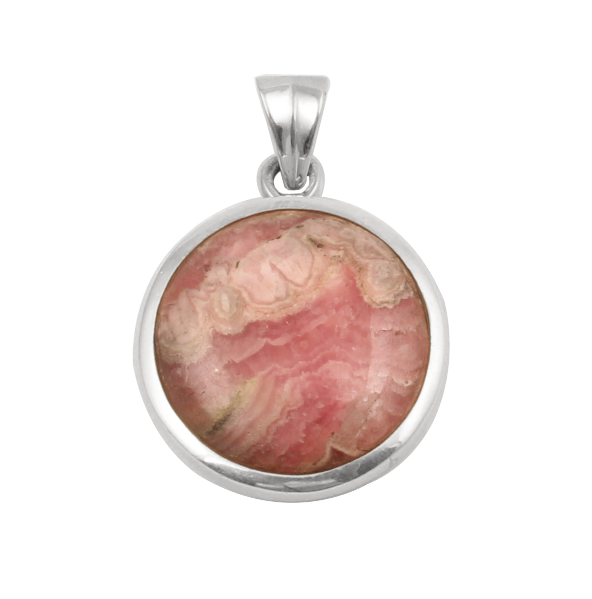 Natural Pink Rhodochrosite Pendant Handmade Round Shape Gemstone 925 Sterling Silver Pendant