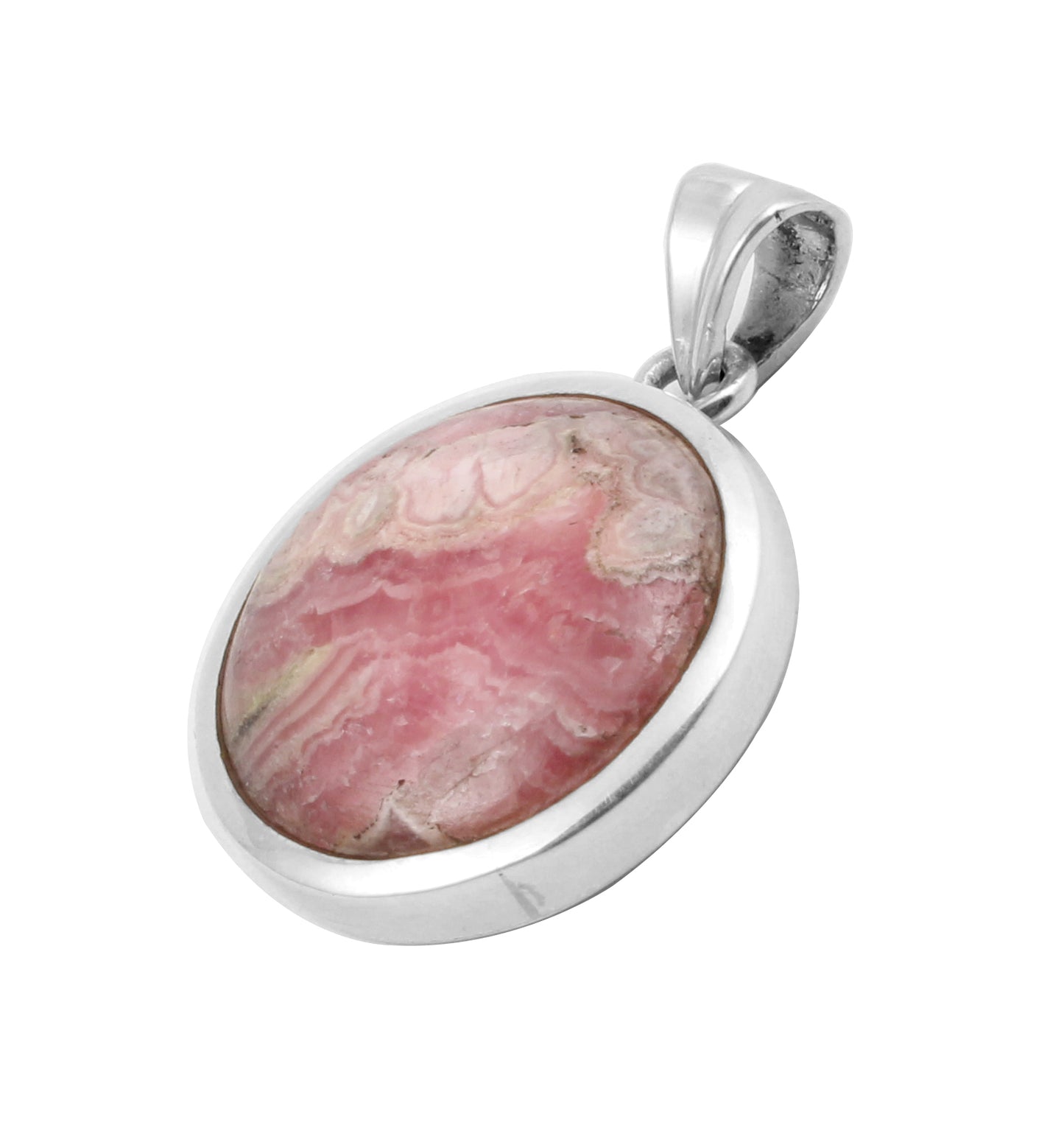 Natural Pink Rhodochrosite Pendant Handmade Round Shape Gemstone 925 Sterling Silver Pendant