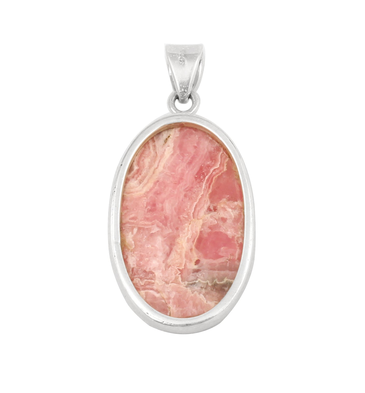 Natural Pink Rhodochrosite Pendant Handmade Oval Shape Gemstone 925 Sterling Silver Pendant