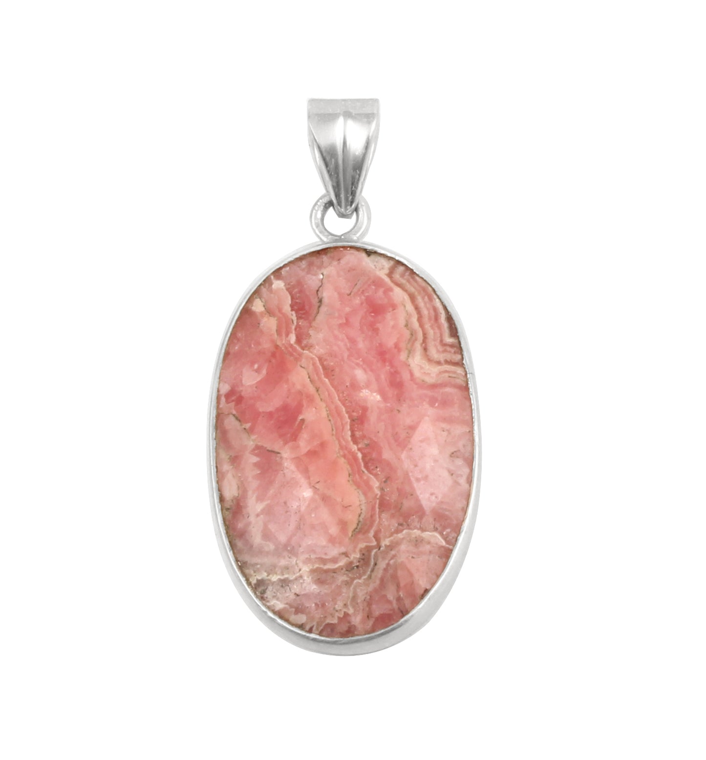 Natural Pink Rhodochrosite Pendant Handmade Oval Shape Gemstone 925 Sterling Silver Pendant