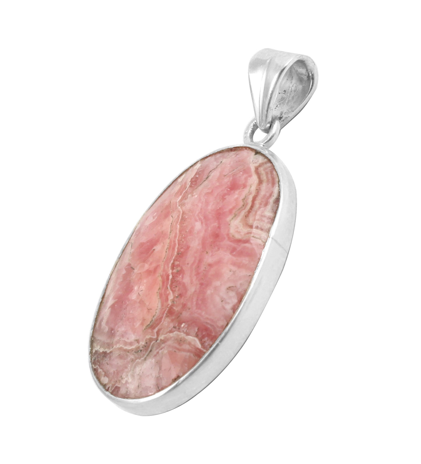 Natural Pink Rhodochrosite Pendant Handmade Oval Shape Gemstone 925 Sterling Silver Pendant