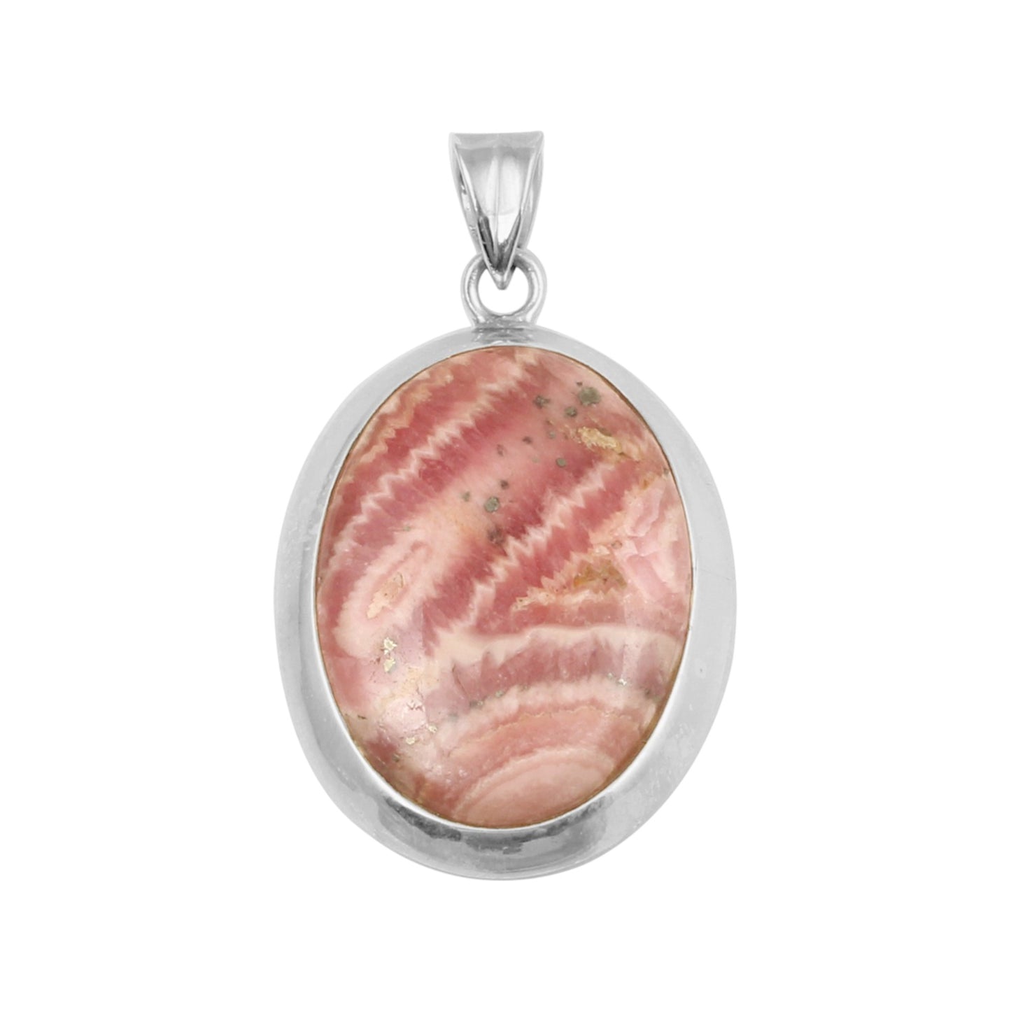 Natural Pink Rhodochrosite Pendant Handmade Oval Shape Gemstone 925 Sterling Silver Pendant