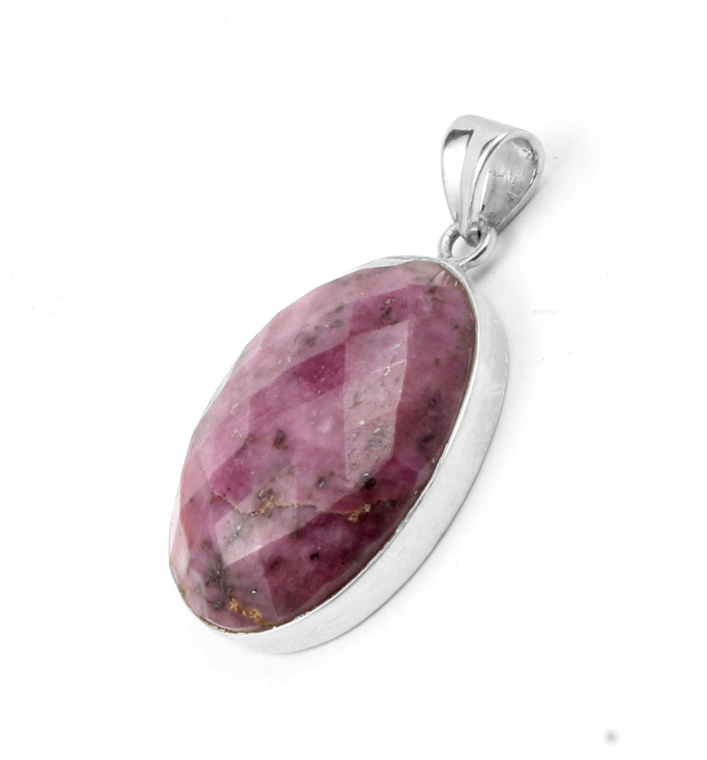 Checker Cut Oval Pink Ruby Gemstone Pendant 925 Sterling Silver Pendant Handmade Healing Stone Pendant