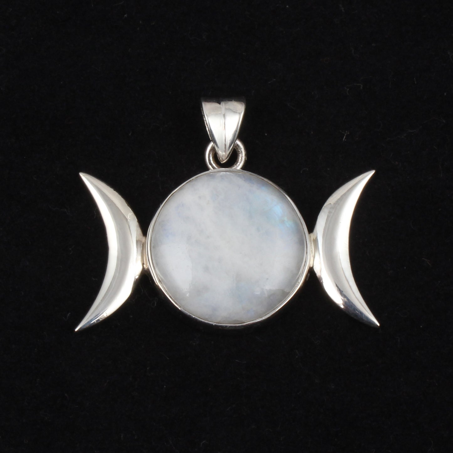 Triple Moon Pendant Natural Rainbow Moonstone 925 Sterling Silver Handmade Round Shape Gemstone Pendant