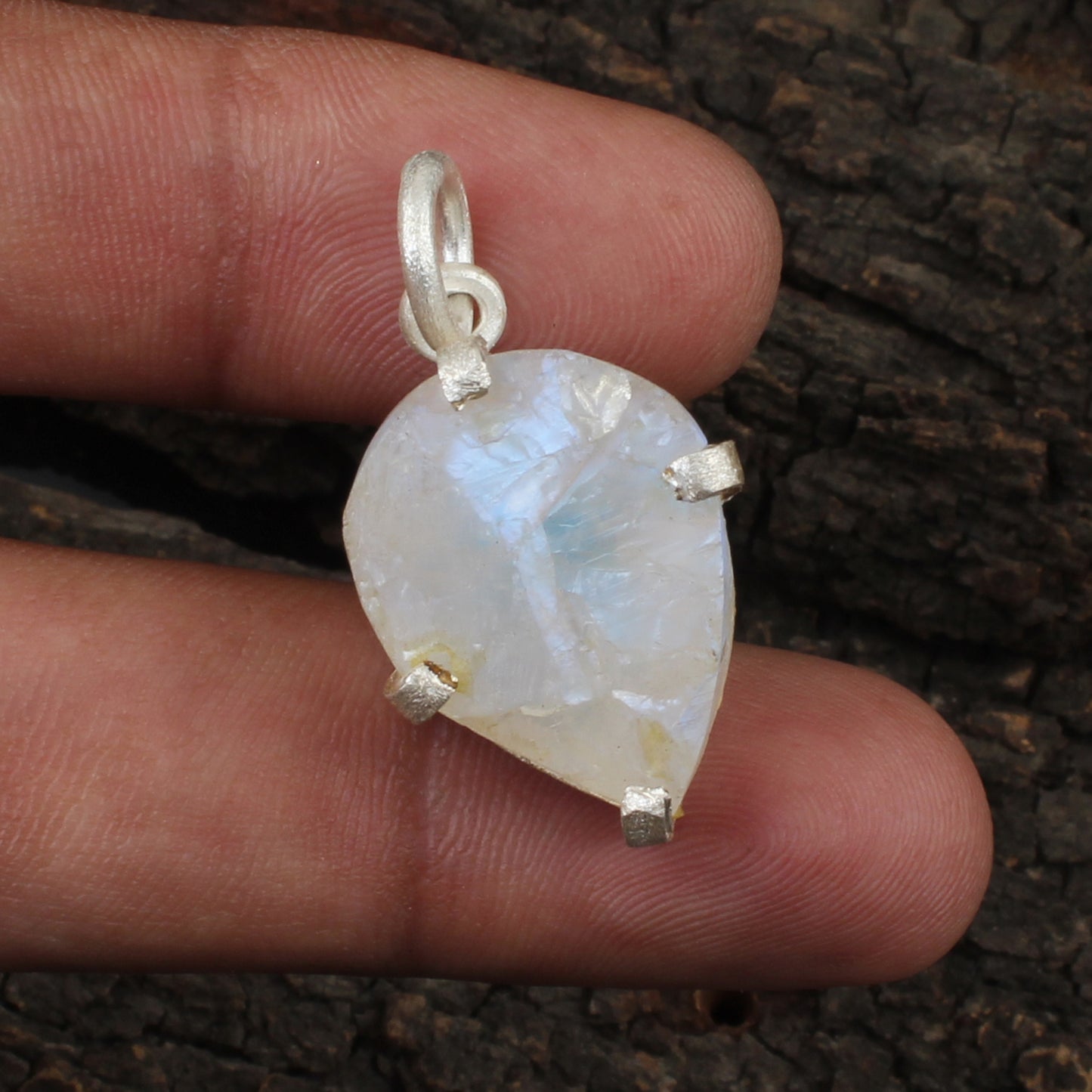 Rough Rainbow Moonstone Pendant Handmade 925 Sterling Silver Prong Setting Natural Raw Gemstone Pendant