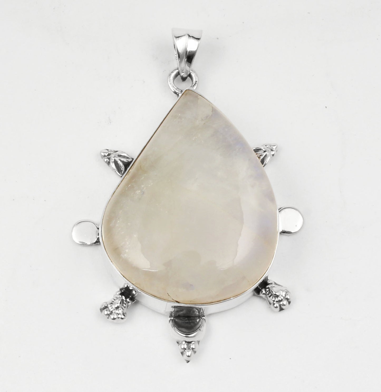 Natural Rainbow Moonstone Pendant Designer 925 Sterling Silver Handmade Cabochon Gifts For Her