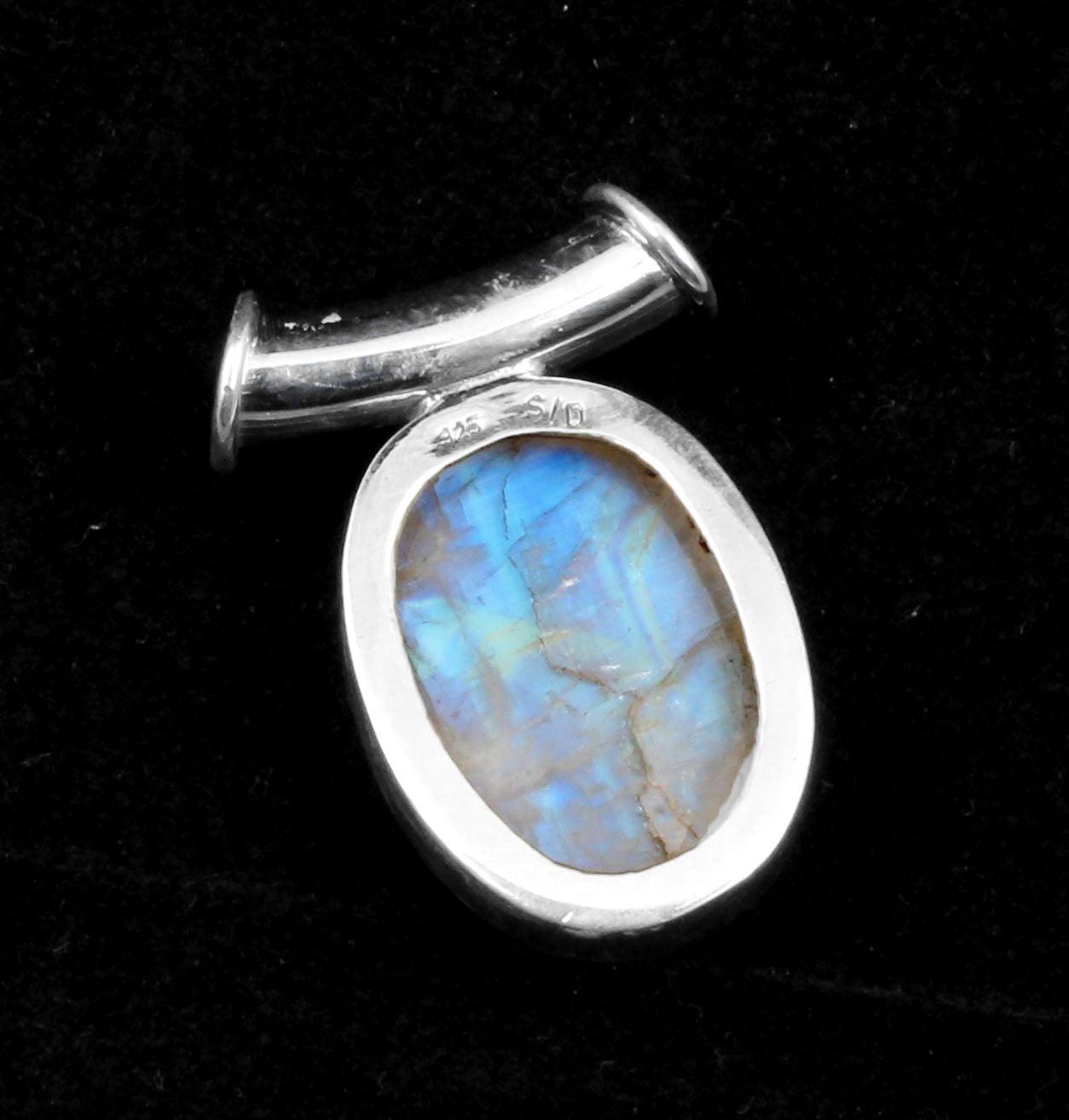 Natural Rainbow Moonstone Pendant 925 Sterling Silver Handmade Oval Shape Cabochon Pendant Statement Jewelry
