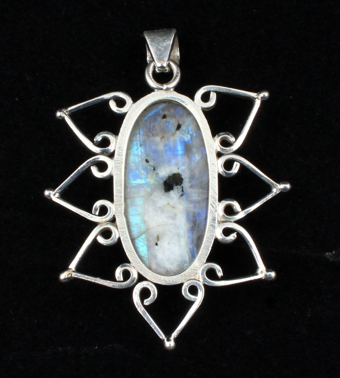 Boho Twisted Wire Rainbow Moonstone Pendant 925 Sterling Silver Handmade Natural Gemstone Pendant Gift For Her