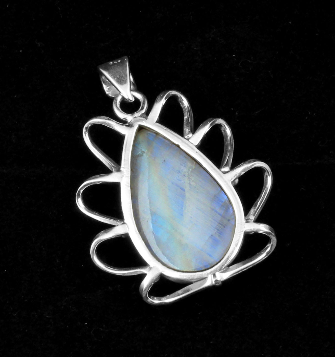 Lotus Rainbow Moonstone Pendant 925 Sterling Silver Handmade Designer Natural Gemstone Silver Pendant