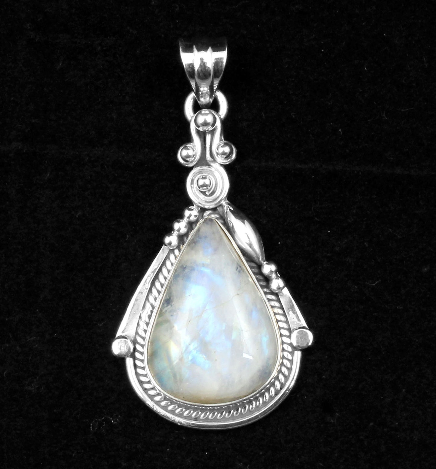 Natural Pear Rainbow Moonstone Pendant 925 Sterling Silver Handmade Gemstone Statement Pendant