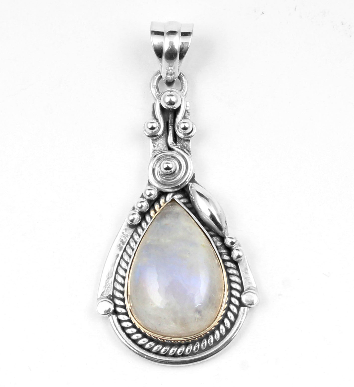 Boho Twisted Wire Design Moonstone Pendant 925 Sterling Silver Handmade Natural Gemstone Pendant