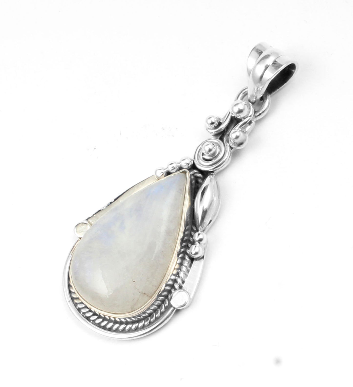 Boho Twisted Wire Design Pear Moonstone Pendant 925 Sterling Silver Handmade Natural Gemstone Pendant