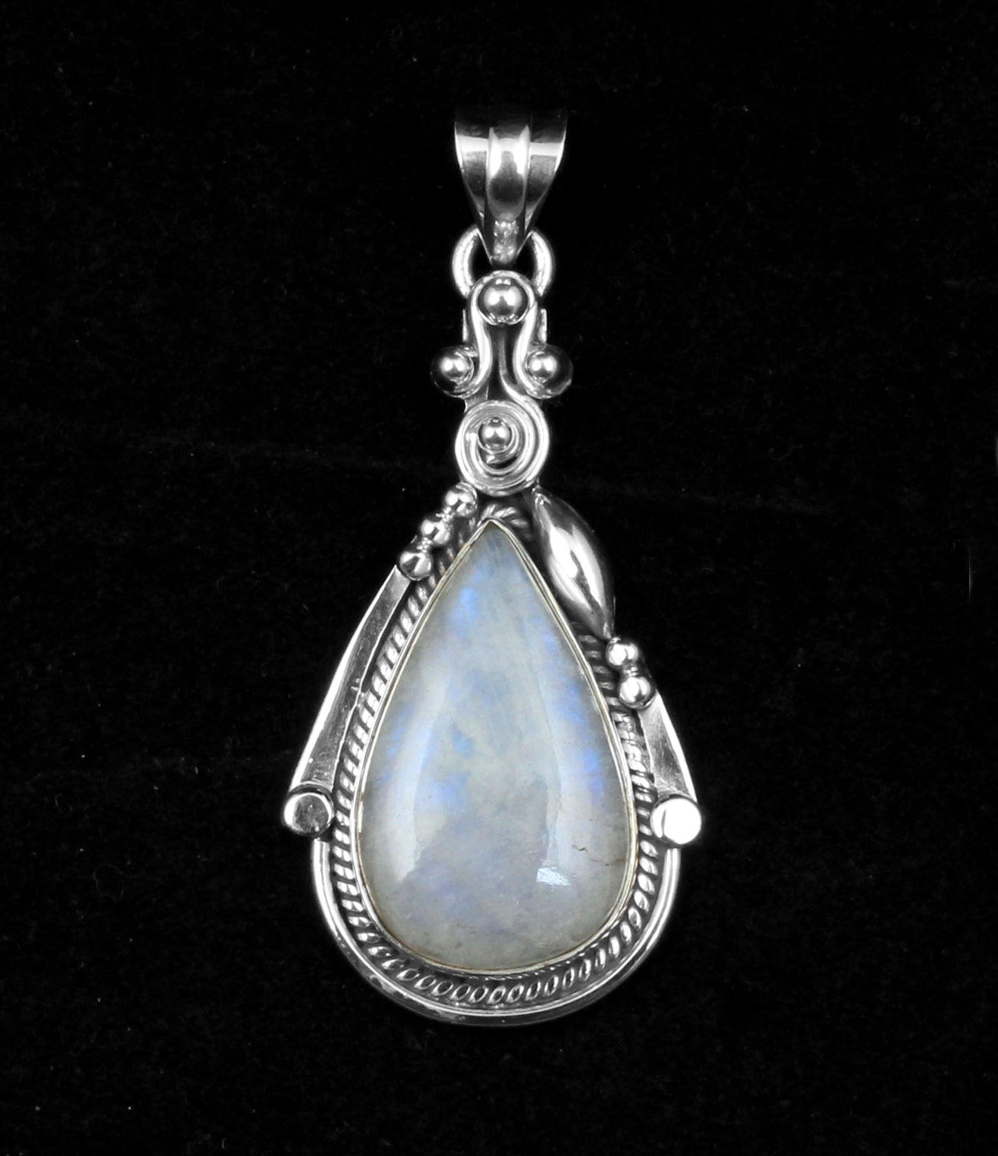Boho Twisted Wire Design Pear Moonstone Pendant 925 Sterling Silver Handmade Natural Gemstone Pendant