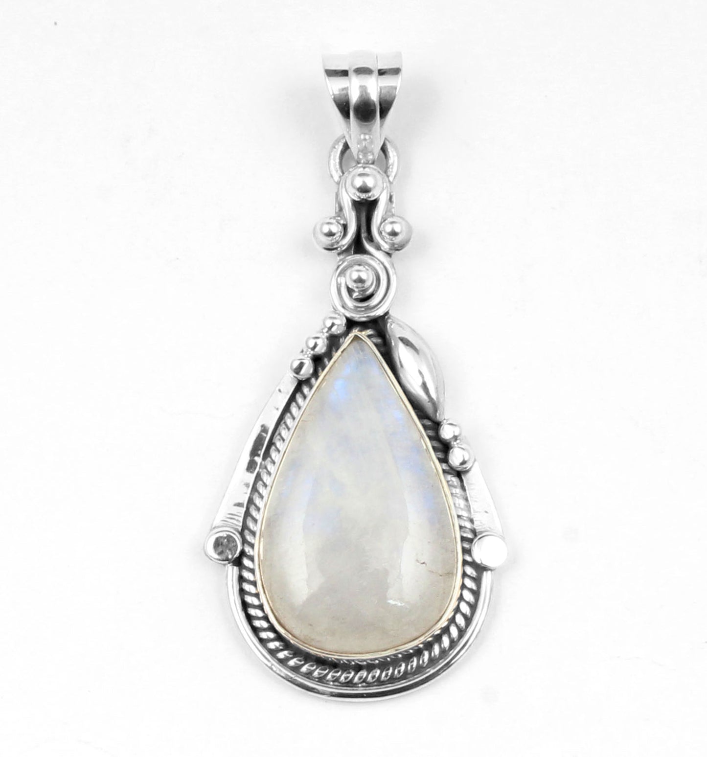 Boho Twisted Wire Design Pear Moonstone Pendant 925 Sterling Silver Handmade Natural Gemstone Pendant