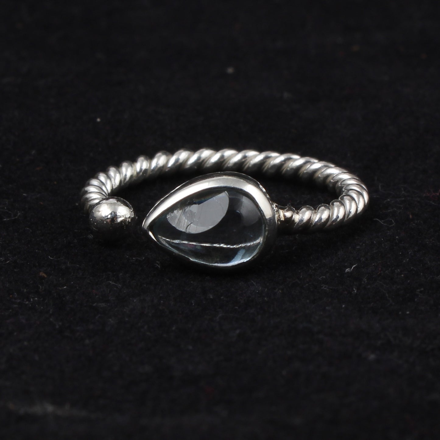 Adjustable Blue Topaz Ring Handmade Twisted Rope Wire Designer 925 Sterling Silver Open Ring