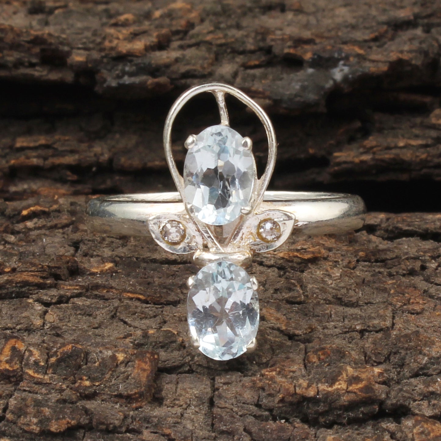 Blue Topaz Ring with CZ Handmade Designer Prong Setting 925 Sterling Silver December Birthstone Ring