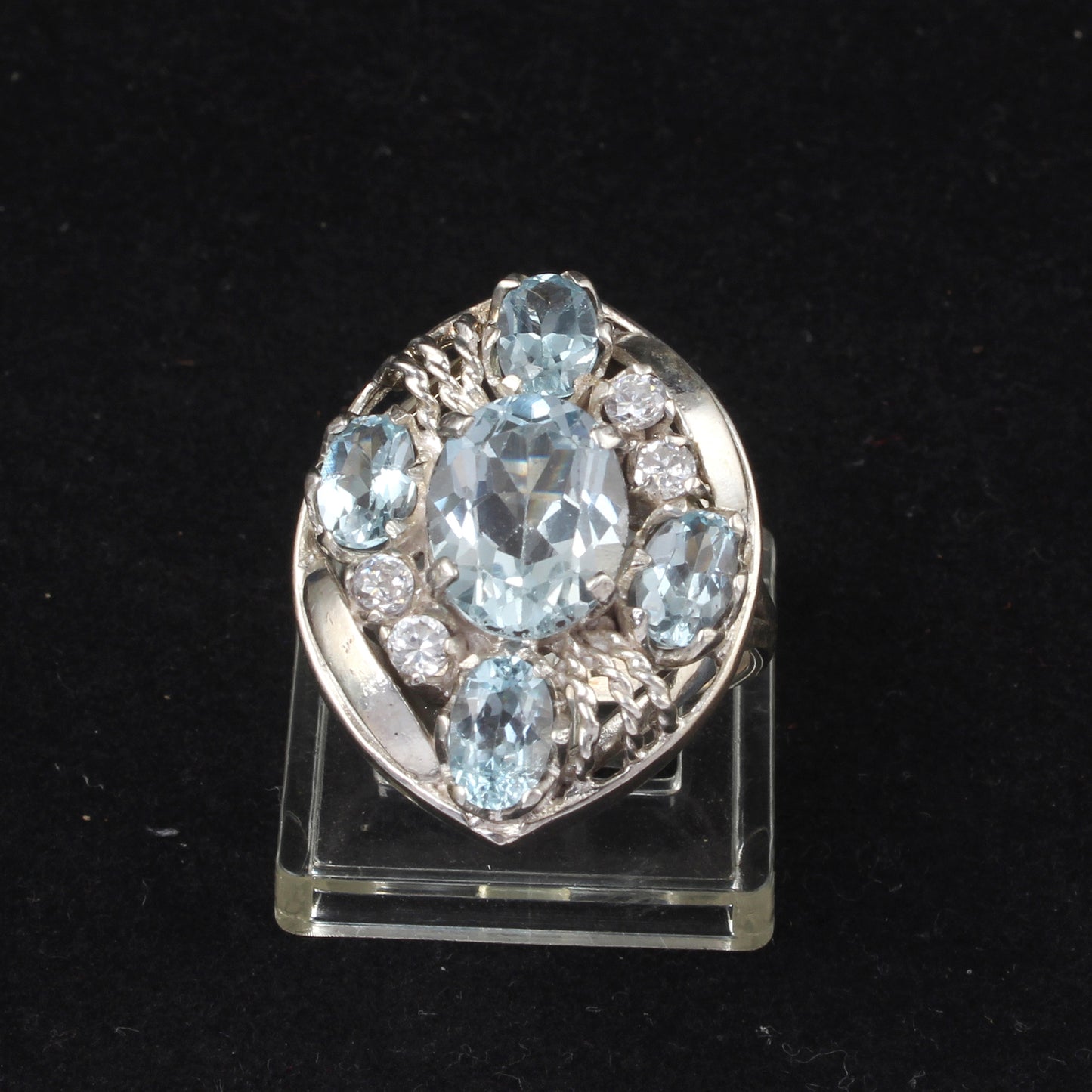 Natural Blue Topaz Ring 925 Sterling Silver Handmade Cluster Ring December Birthstone Jewelry